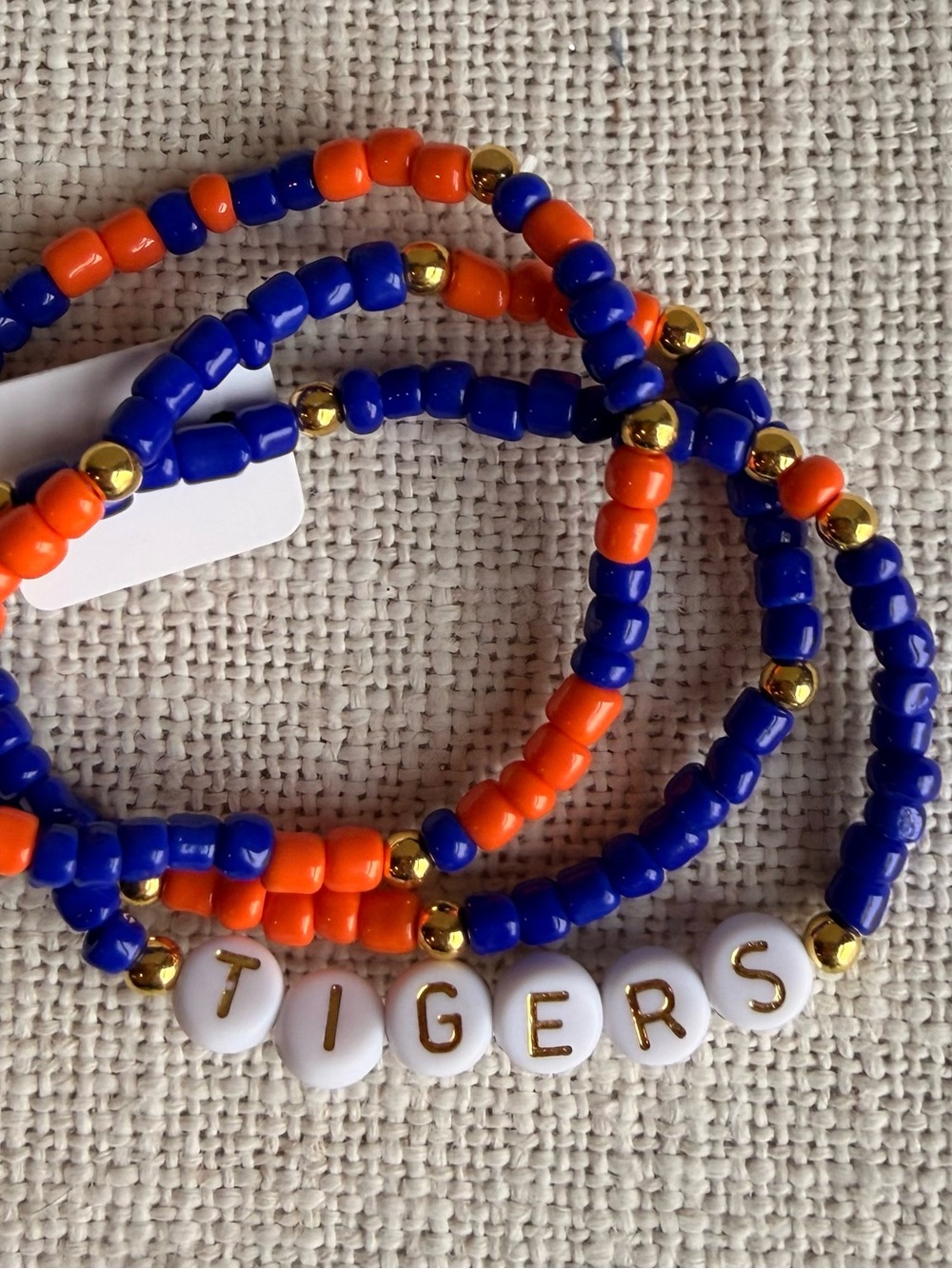 TIGERS Beaded Bracelet Set - Blue & Orange Kids Stretch Bracelets